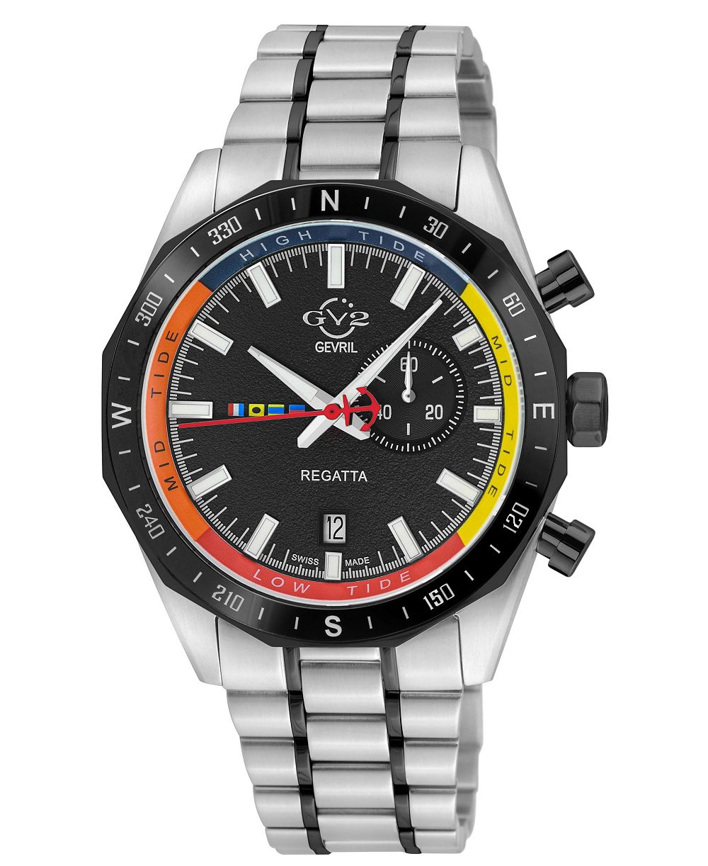 GV2 by Gevril  Men's Regatta Swiss Quartz Two toned SS IP Bracelet Watch