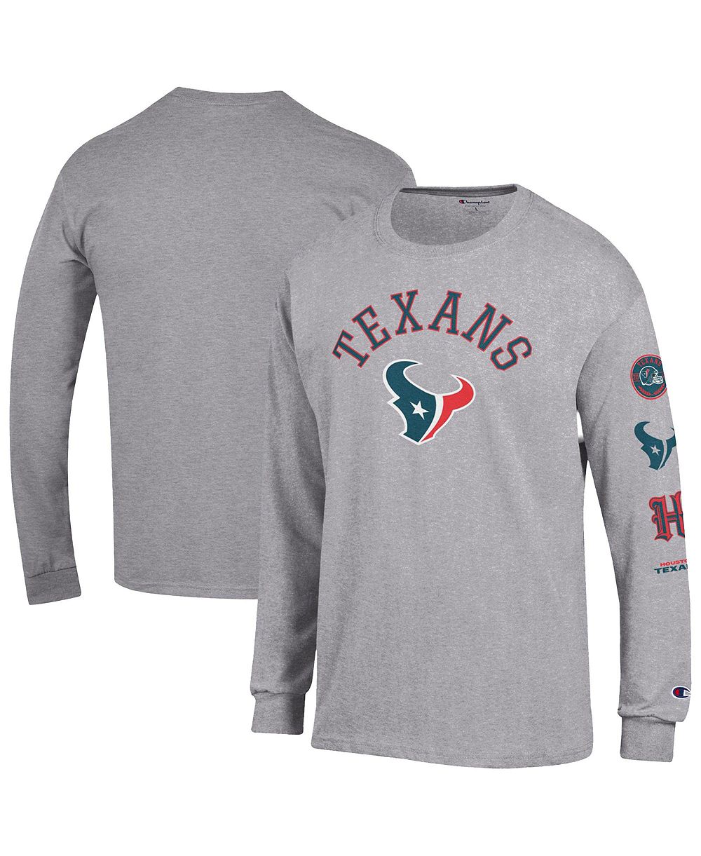 Men's Champion Heather Gray Houston Texans Seal Long Sleeve T-Shirt