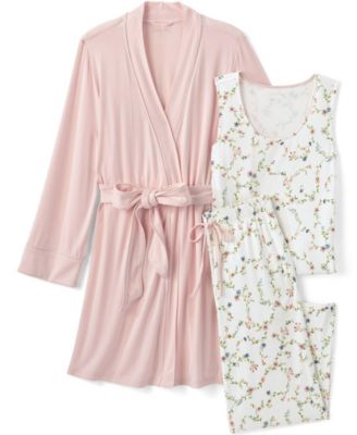 Lands' End Women's Lightweight Rayon-Spandex Blend Sleeveless Tank, Pants, and Robe, 3-Piece Set