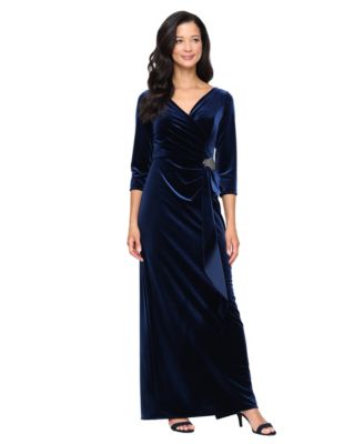 Alex Evenings Women's Stretch Velvet Surplice Embellished-Cascade Gown