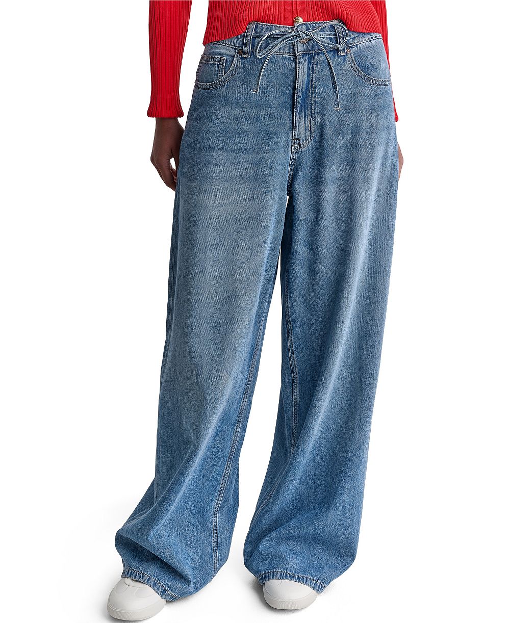 BCBG Women's High-Rise Tie-Waist Wide-Leg Jeans