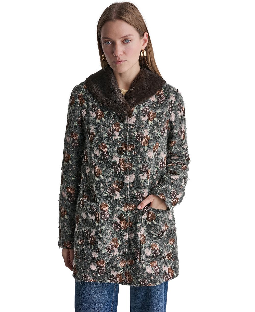 BCBG женское пальто с длинным рукавом и цветочным принтом из искусственного меха