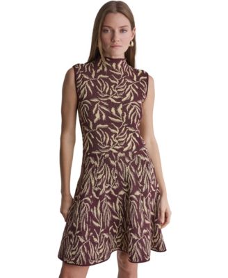 BCBG Women's Floral-Print Funnel Neck Sweater Dress