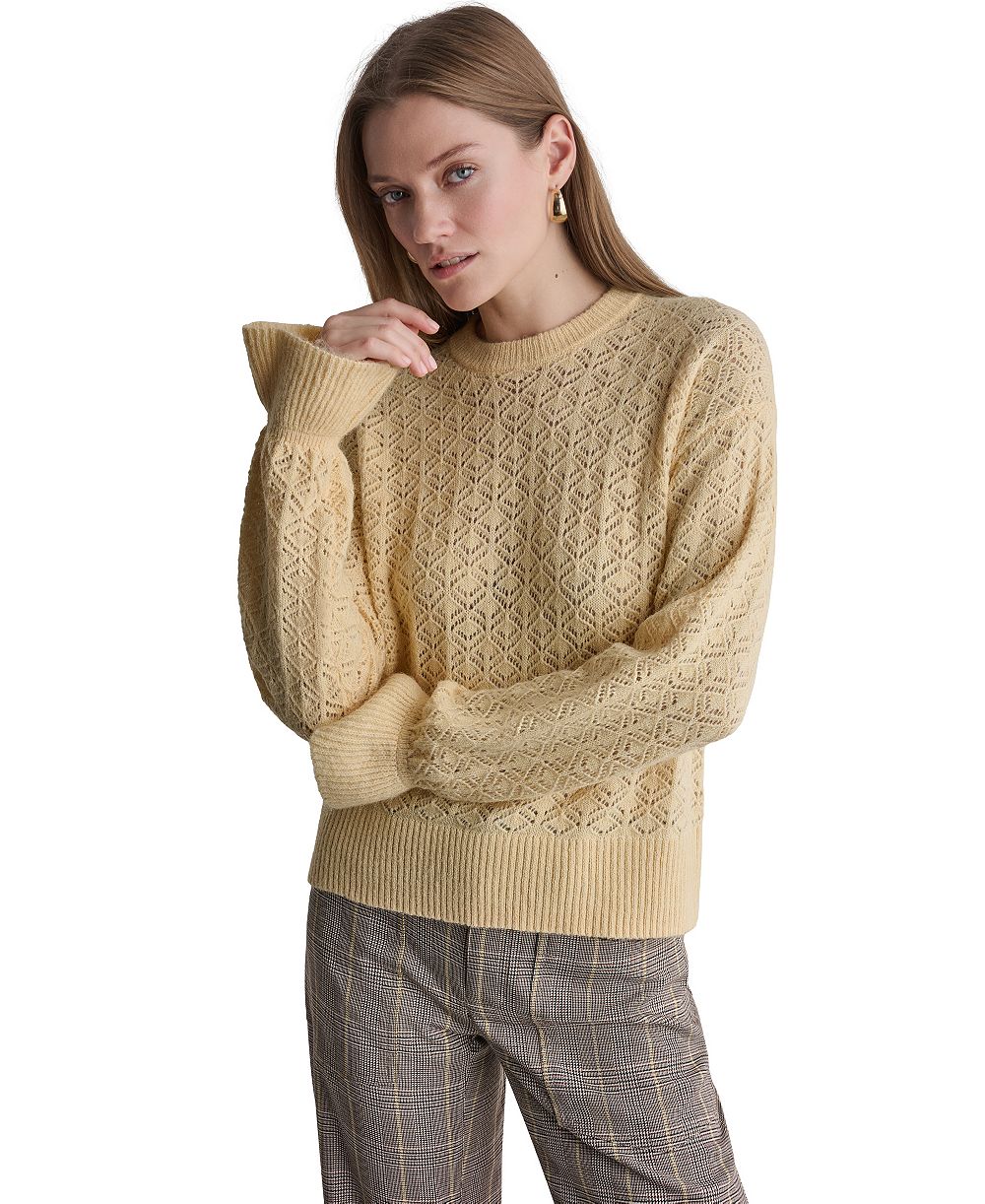 BCBG Women's Pointelle Oversized Long-Sleeve Crewneck Sweater
