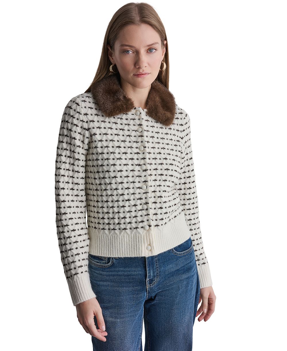 Женский кардиган BCBG с длинным рукавом и воротником из искусственного меха