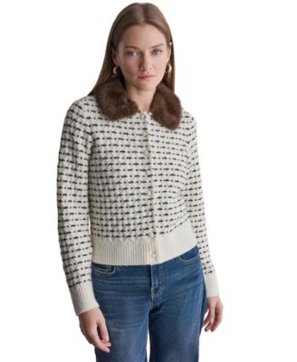 Женский кардиган BCBG с длинным рукавом и воротником из искусственного меха