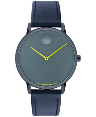 Мужские часы Movado с швейцарским кварцевым механизмом, темно-синий кожаный ремешок, 39 мм