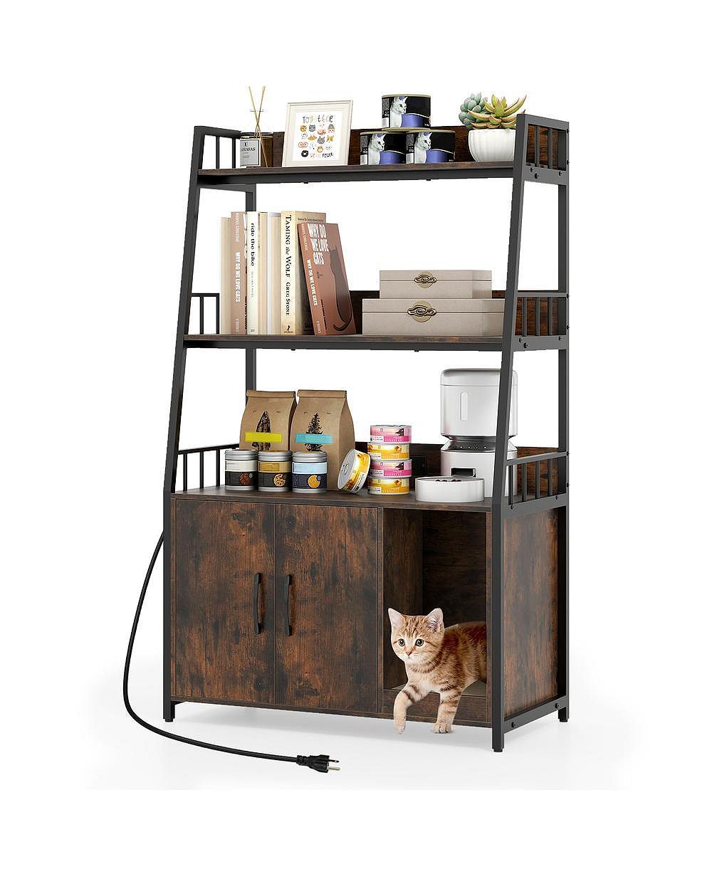 RUIE Hidden Litter Box Cabinet 52 in Cat Enclosure with Scratching Pad and Shelves