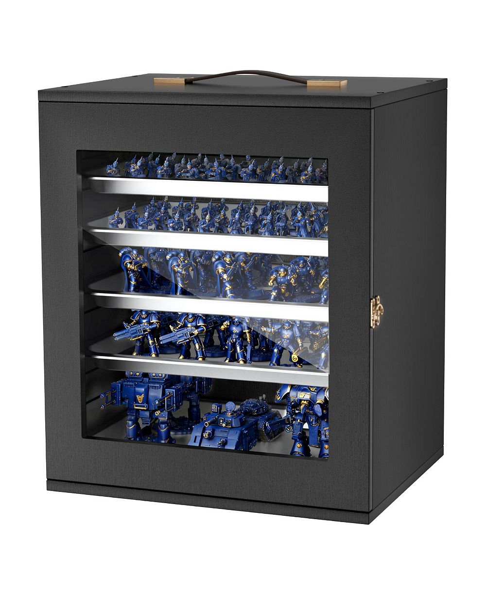 SUGIFT Wooden Miniatures Storage Case for 1000-1500 Scale Models with 5 Trays and 11 Slots