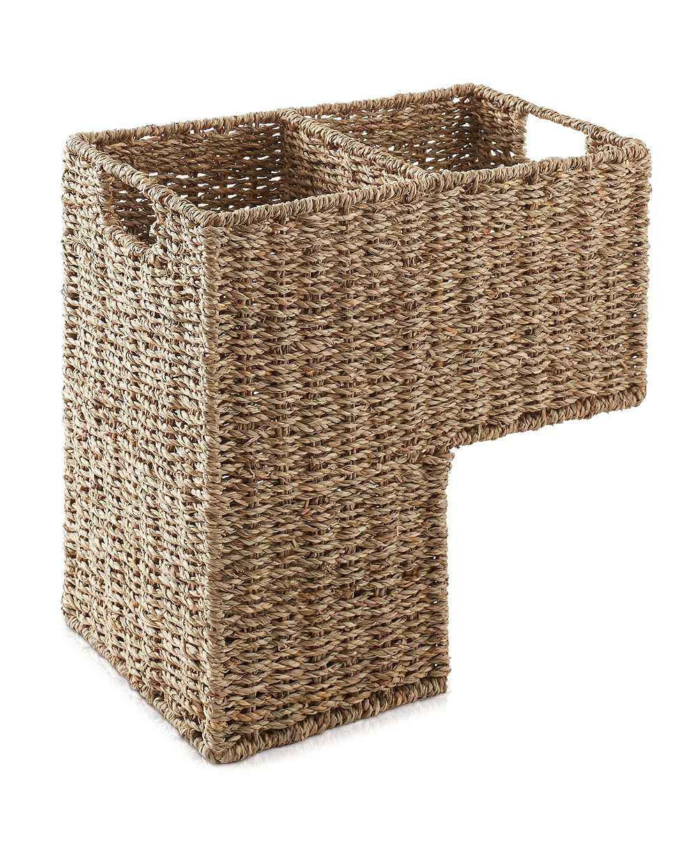 Casafield Stair Basket with Handles, Natural Seagrass - Woven Staircase Step Organizer Bin