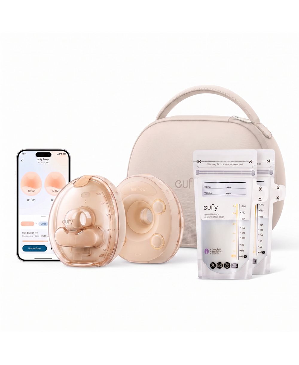 eufy Heated Wearable Breast Pump S2 Pro with 240 Milk Storage Bag, Hands-Free, HeatFlow Tech, Wireless Charging Case