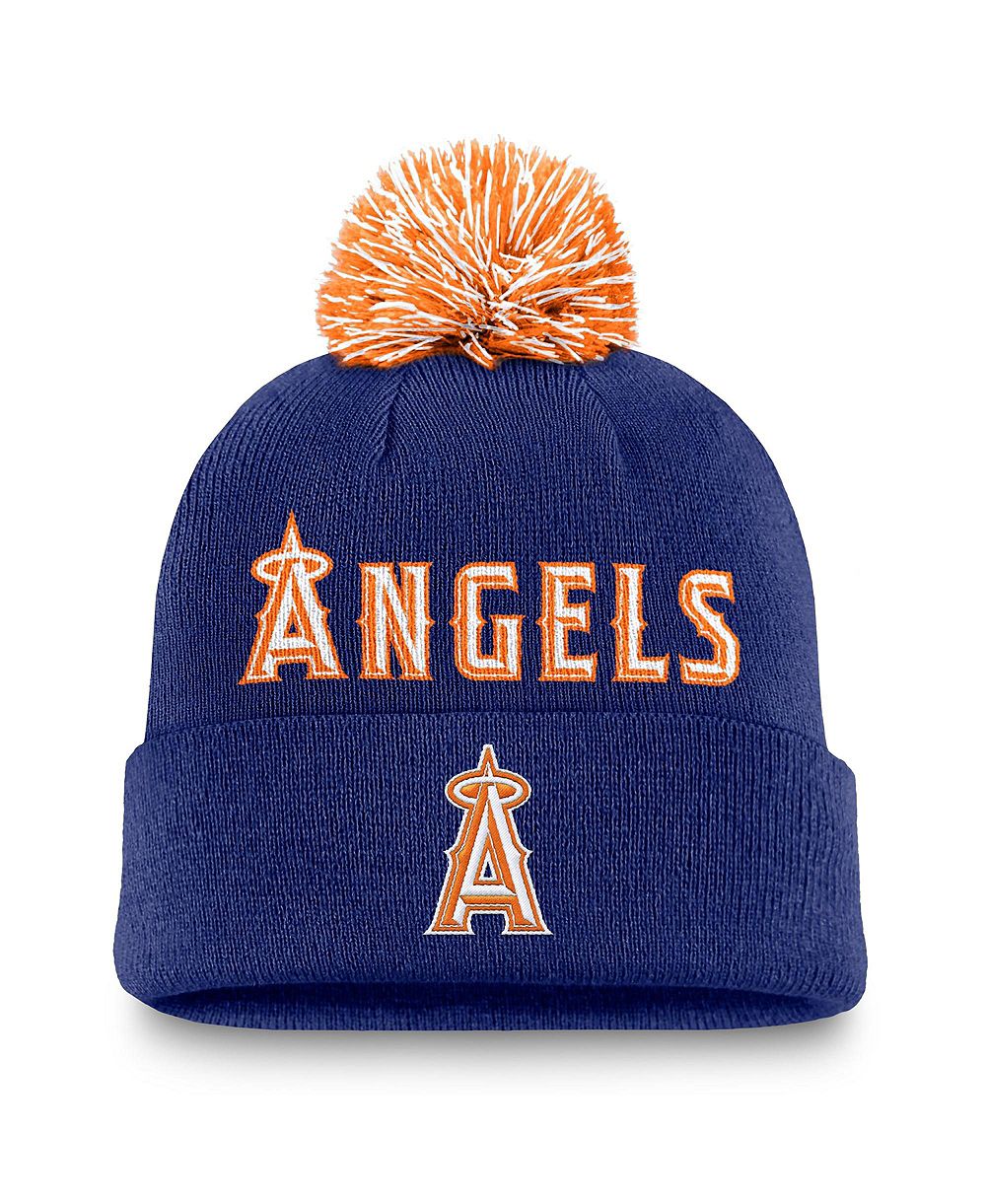 Вязаная шапка Nike Men's Royal Los Angeles Angels Peak Cuffed с помпоном