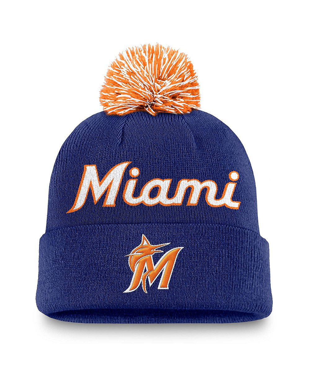 Nike Men's Royal Miami Marlins Peak Cuffed Knit Hat with Pom