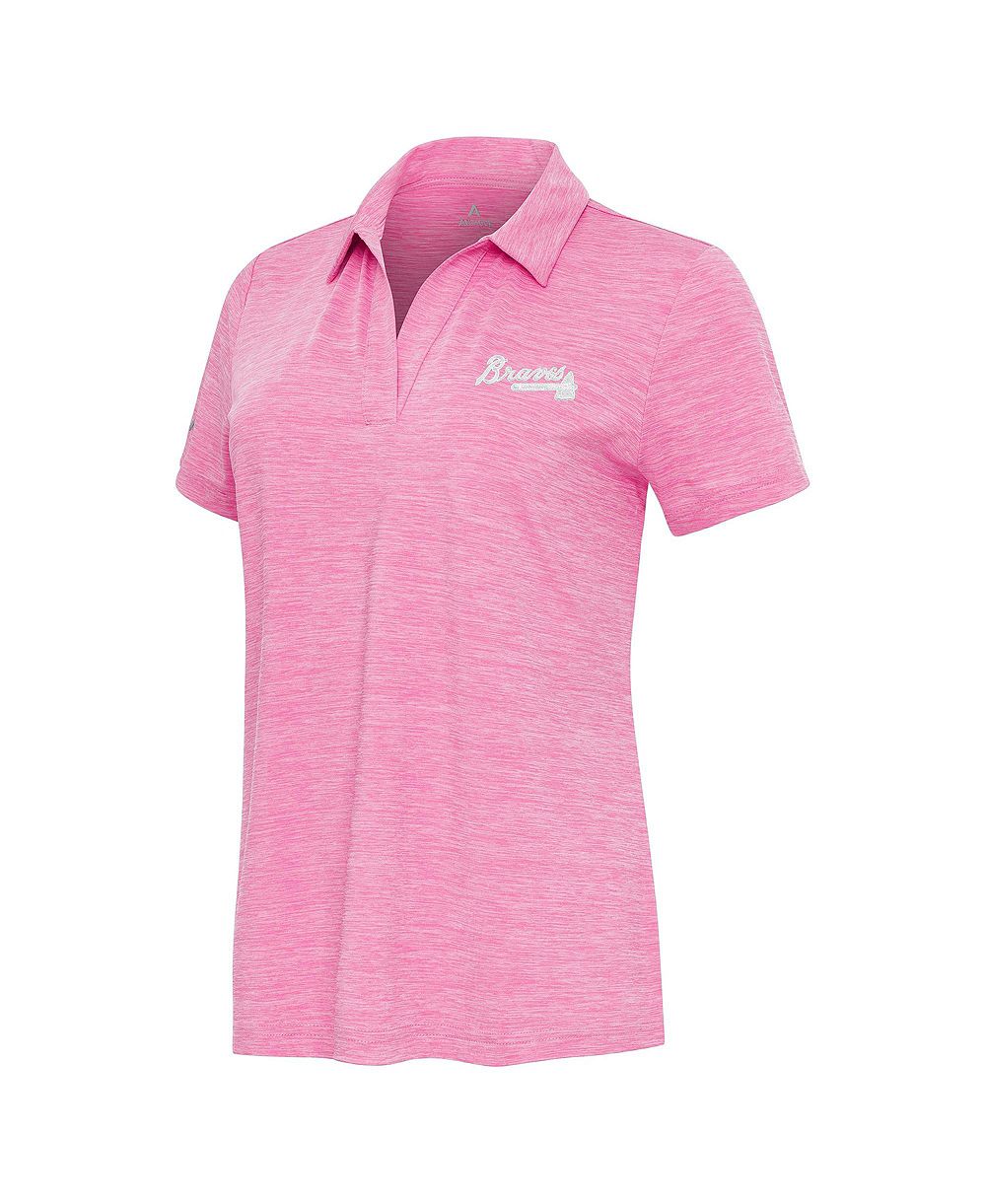 Женская рубашка поло Antigua Heather Pink Atlanta Braves Layout V-Neck