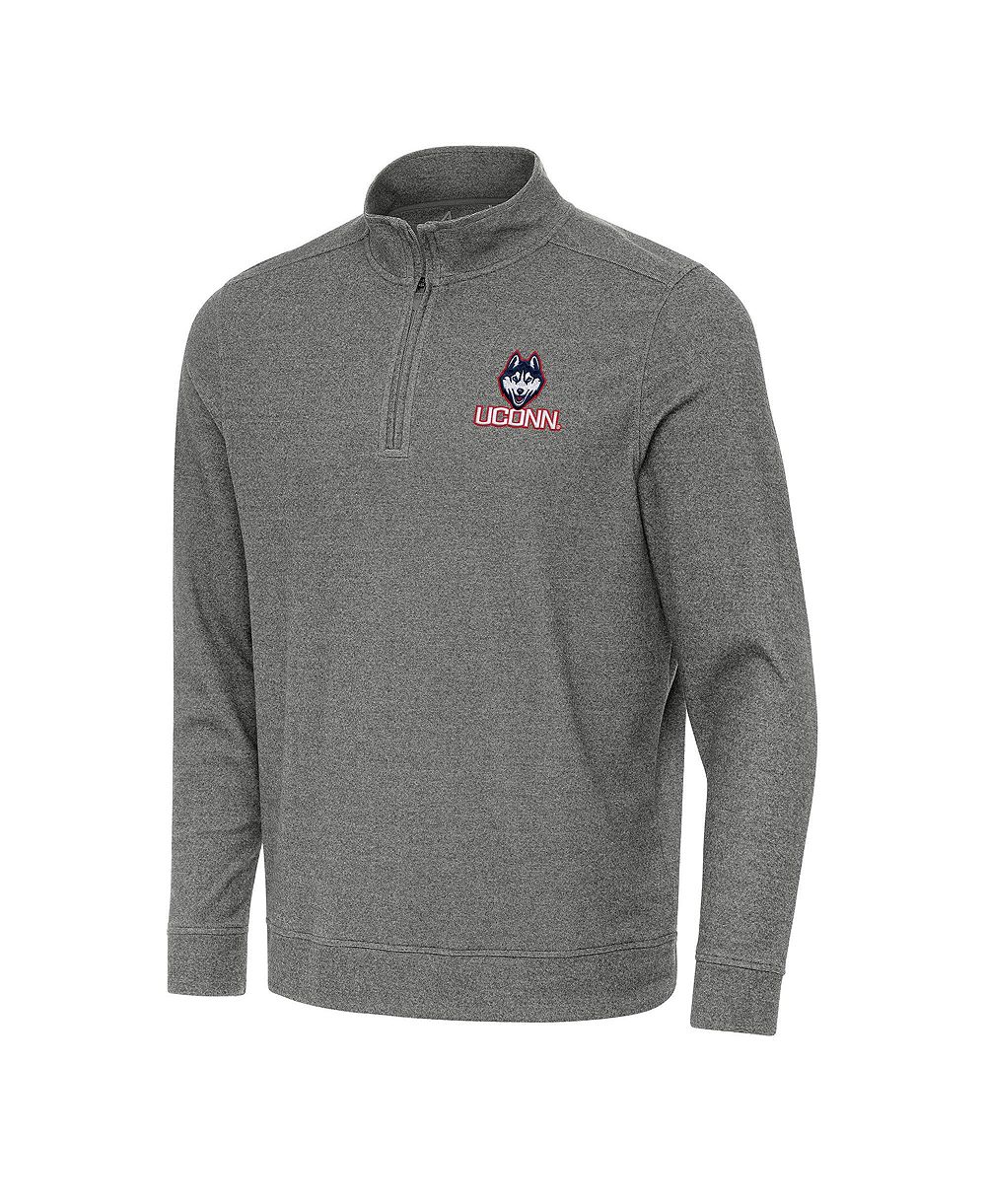 Мужской свитшот Antigua UConn Huskies Subtle Quarter-Zip Heather Charcoal