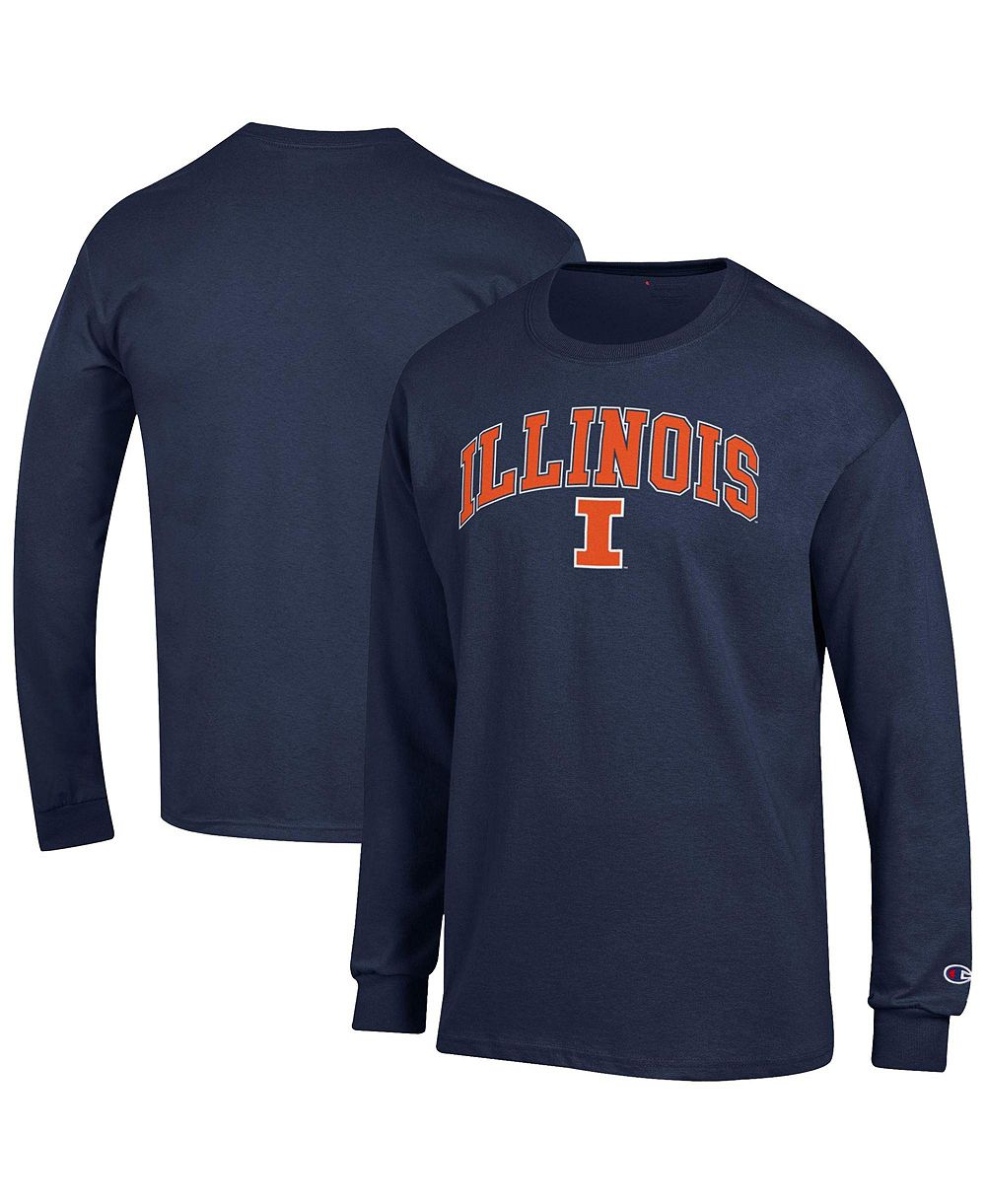 Champion Мужская футболка Champion Navy Illinois Fighting Illini с логотипом и длинным рукавом
