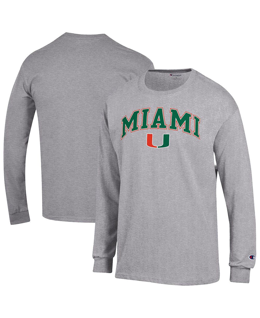 Champion Men's Champion Heather Gray Miami Hurricanes Arch Over Logo Long Sleeve T-Shirt