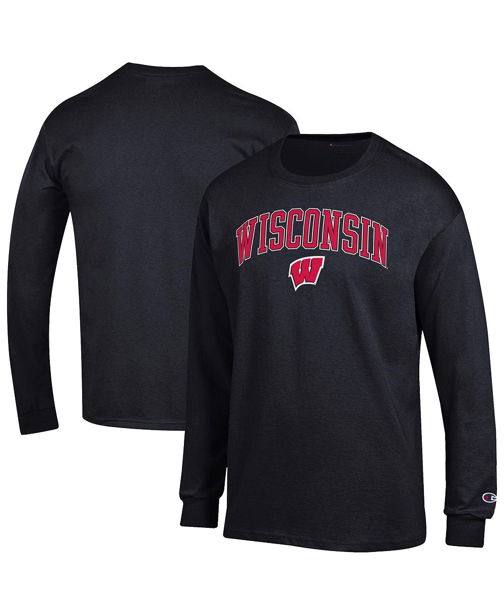 Мужская футболка Champion Wisconsin Badgers Arch Over Logo с длинным рукавом в цвете Black