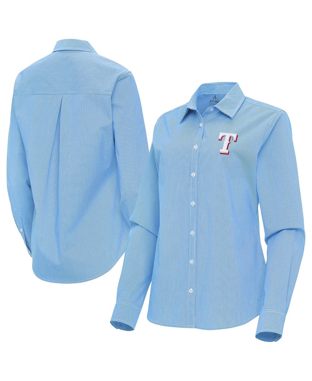 Женская рубашка Antigua Powder Blue Texas Rangers Porter с длинным рукавом и пуговицами, плетеная ткань