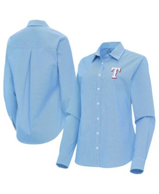 Женская рубашка Antigua Powder Blue Texas Rangers Porter с длинным рукавом и пуговицами, плетеная ткань