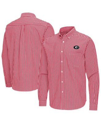 Antigua Men's Red Georgia Bulldogs Ellis Woven Tri-Blend Long Sleeve Button-Down Shirt
