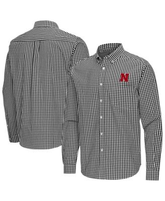 Antigua Men's Black Nebraska Huskers Ellis Woven Tri-Blend Long Sleeve Button-Down Shirt