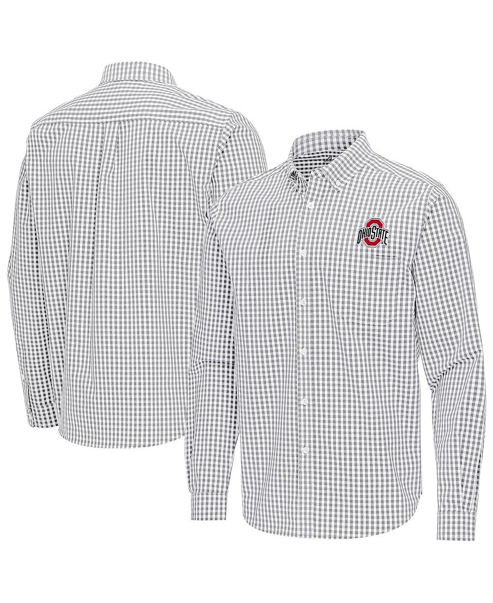 Мужская рубашка Antigua Gray Ohio State Buckeyes Ellis Woven Tri-Blend Long sleeves Button-Down