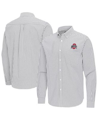 Antigua Men's Gray Ohio State Buckeyes Ellis Woven Tri-Blend Long Sleeve Button-Down Shirt