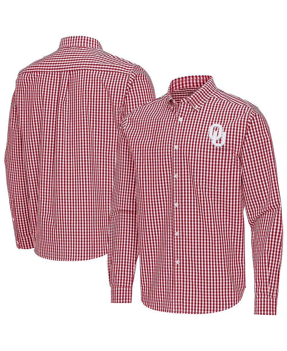 Antigua Men's Crimson Oklahoma Sooners Ellis Woven Tri-Blend Long Sleeve Button-Down Shirt