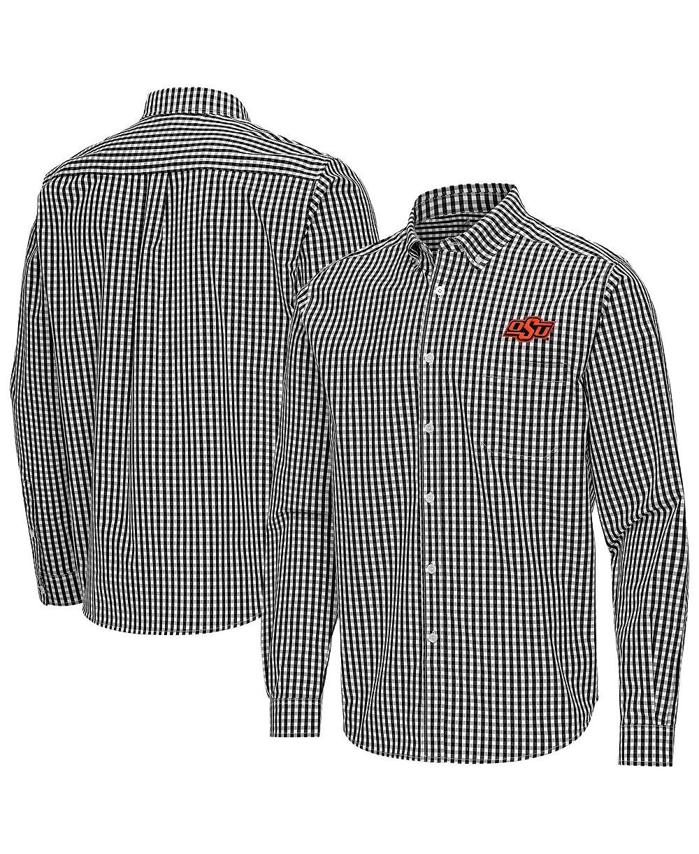 Antigua Men's Black Oklahoma State Cowboys Ellis Woven Tri-Blend Long Sleeve Button-Down Shirt