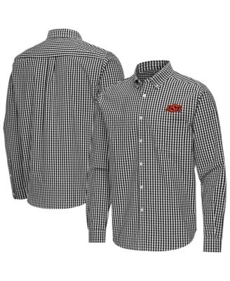 Antigua Men's Black Oklahoma State Cowboys Ellis Woven Tri-Blend Long Sleeve Button-Down Shirt