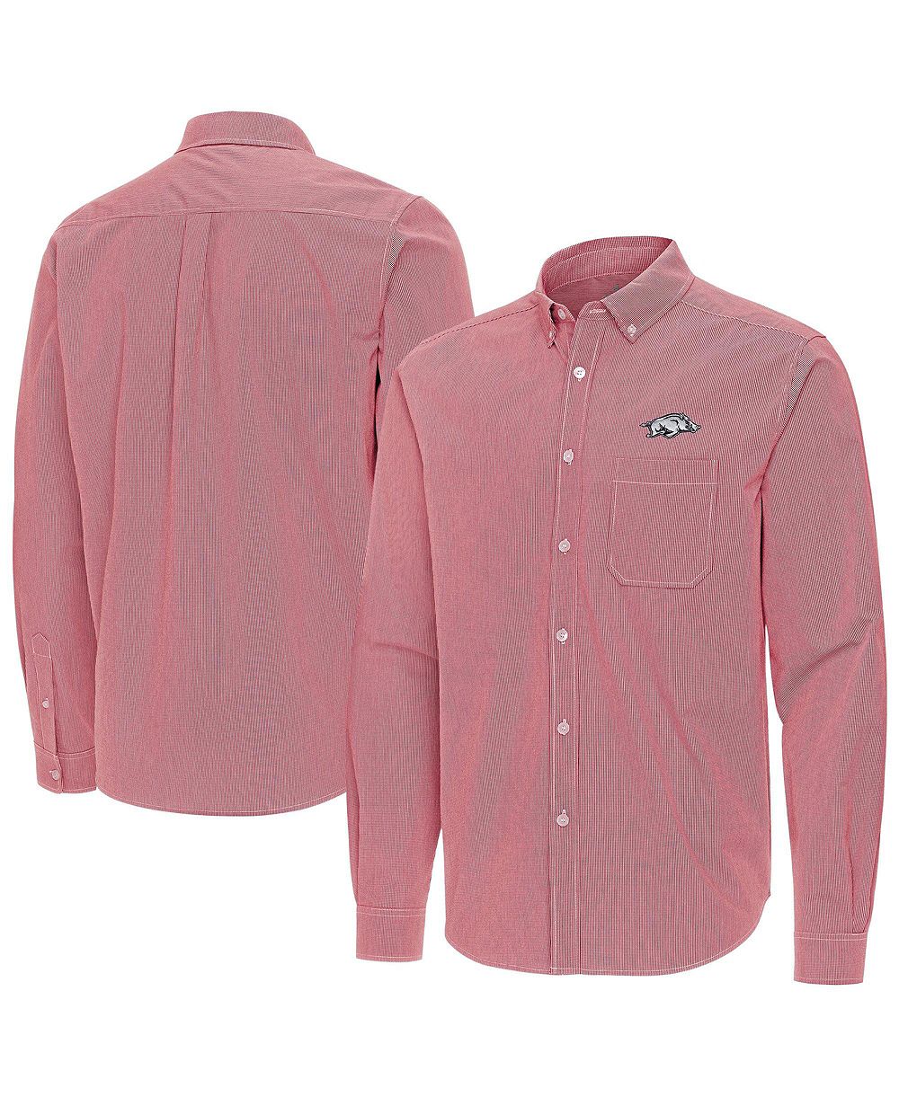 Antigua Men's Cardinal Arkansas Razorbacks Porter Woven Tri-Blend Long Sleeve Button-Down Shirt
