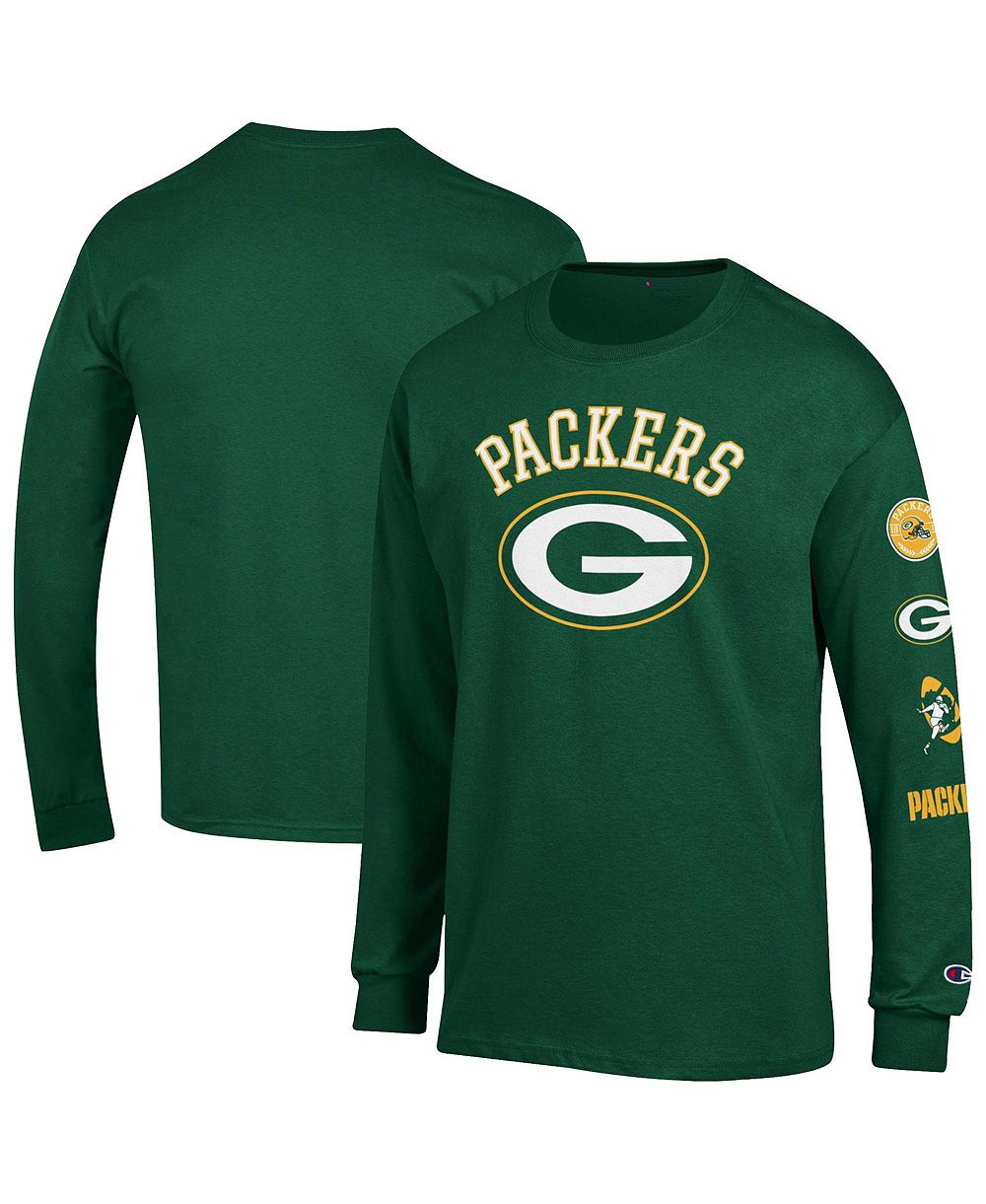 Мужская футболка Champion с логотипом Green Bay Packers, зеленая, с длинным рукавом
