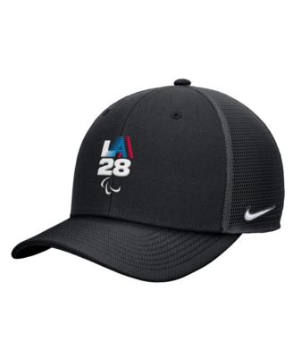 Мужская кепка Nike Black LA28 Summer Paralympics Retro Stripe Rise Adjustable Trucker Hat