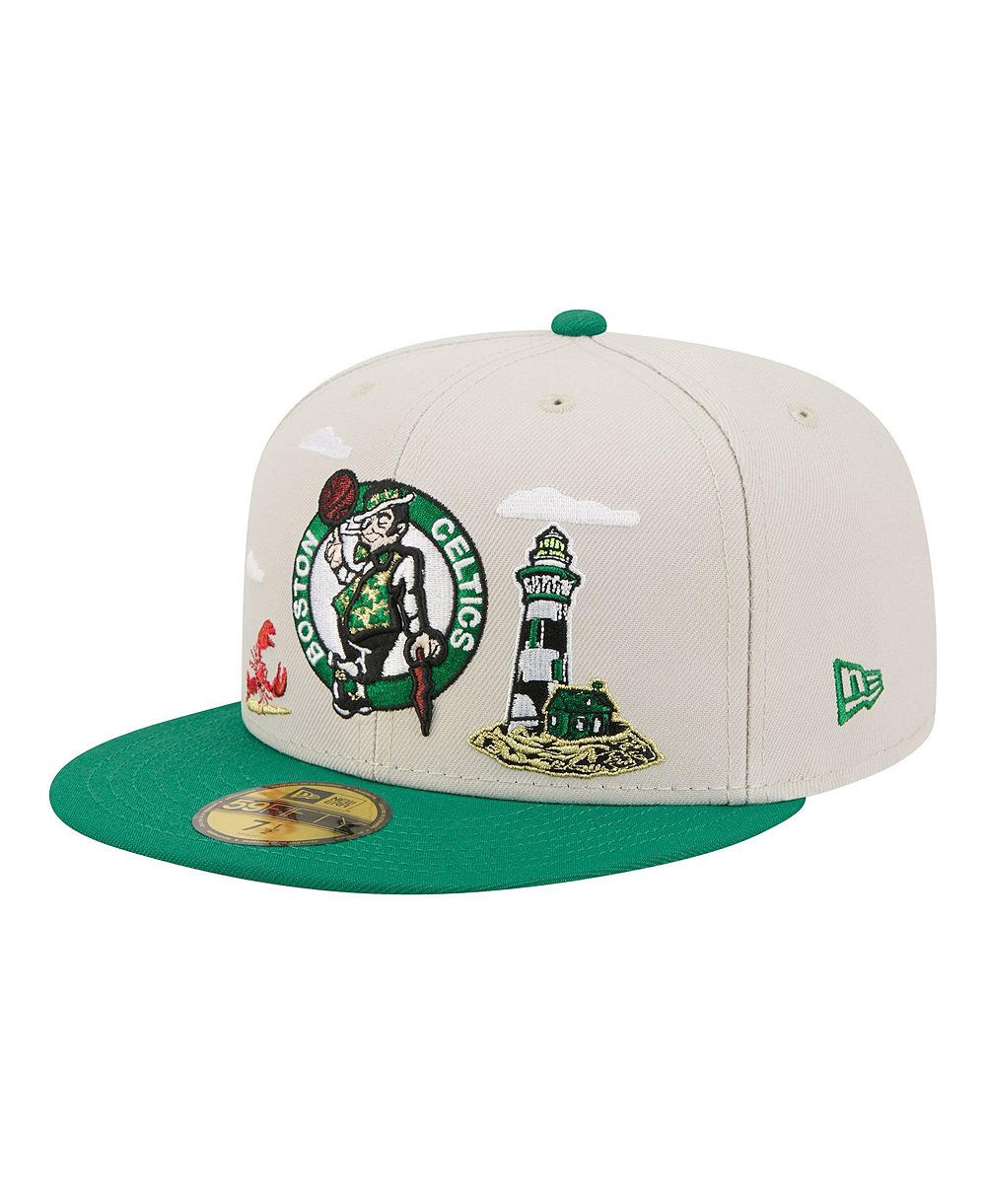 Мужская кепка New Era Tan/Kelly Green Boston Celtics Localized City Icon 59FIFTY Fitted