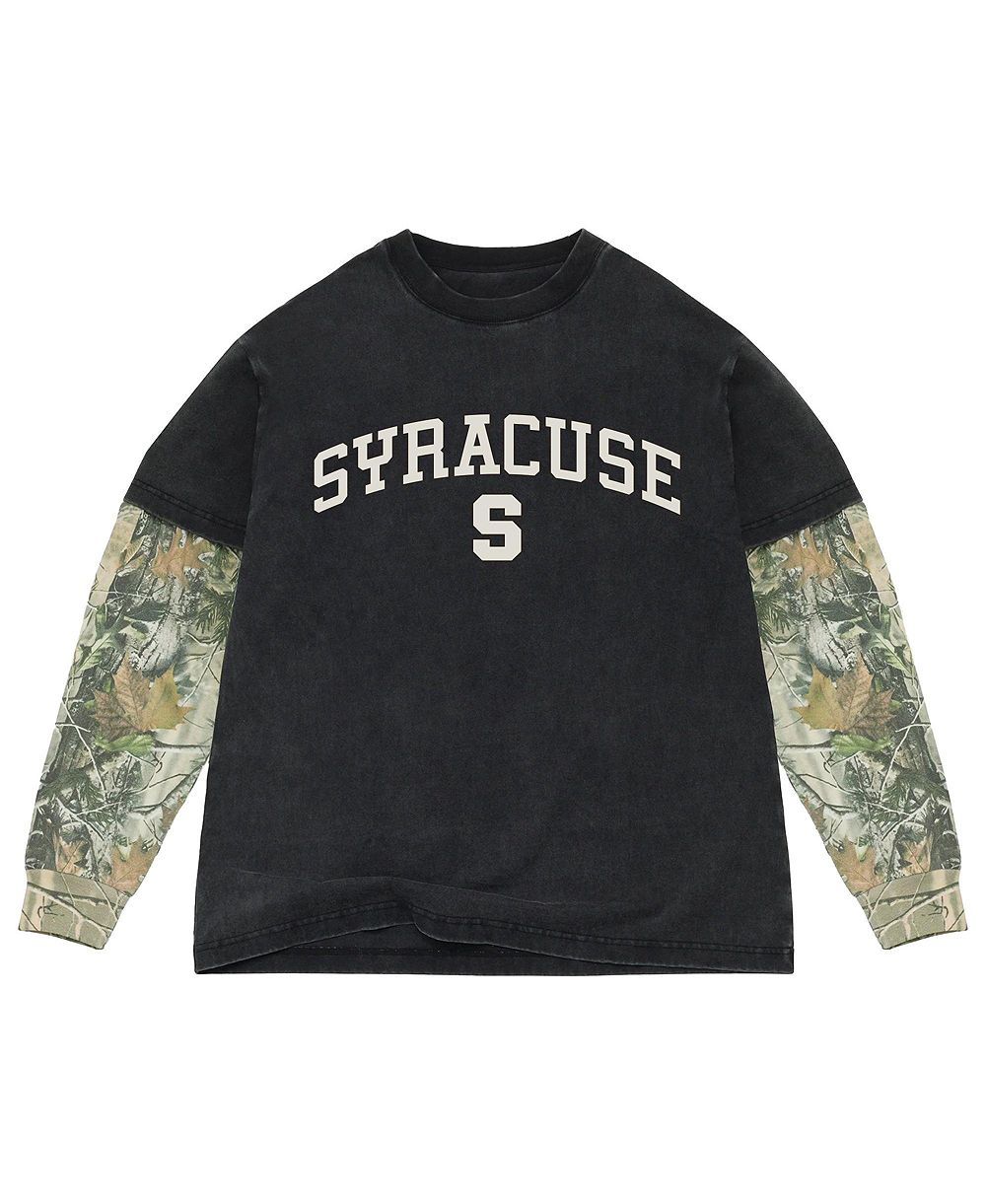 Uscape Apparel мужская плотная футболка с длинным рукавом Black/Camo Syracuse Orange Back Bay Twofer