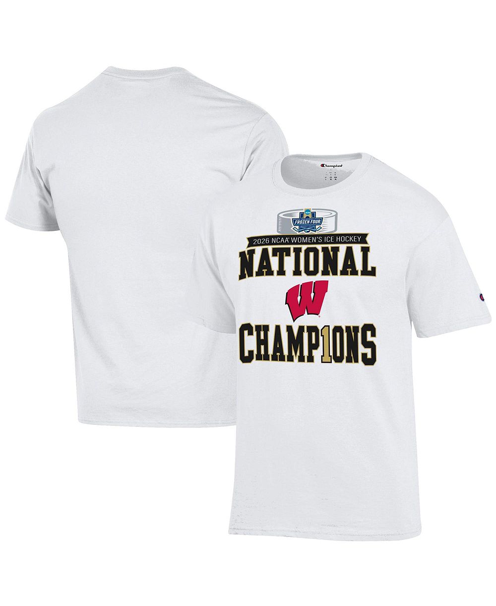 Champion Men's White Wisconsin Badgers 2026 NCAA Frozen Four Women's Ice Hockey National Champions Locker Room T-Shirt