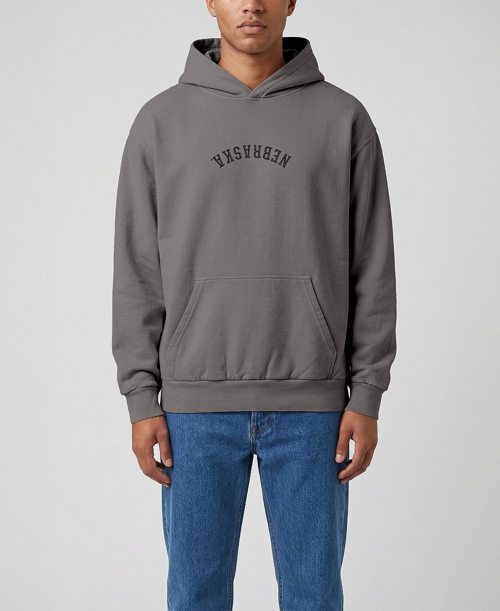 Мужская тяжелая толстовка Uscape Apparel темно-серого цвета с вышивкой «Nebraska Huskers» в перевернутом виде