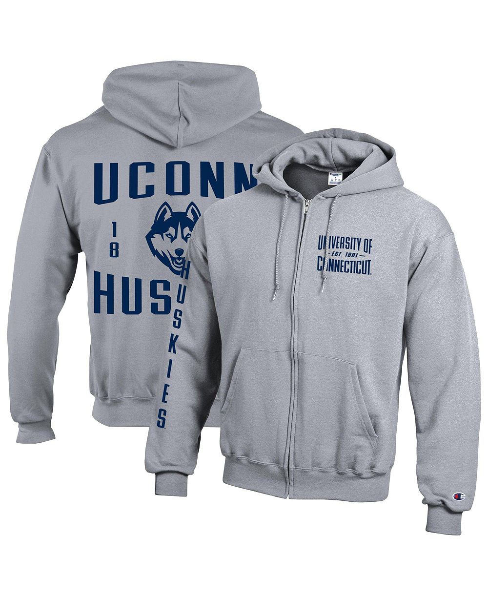 Мужское флисовое худи Champion Heather Gray UConn Huskies Varsity Power Blend Full-Zip Hoodie