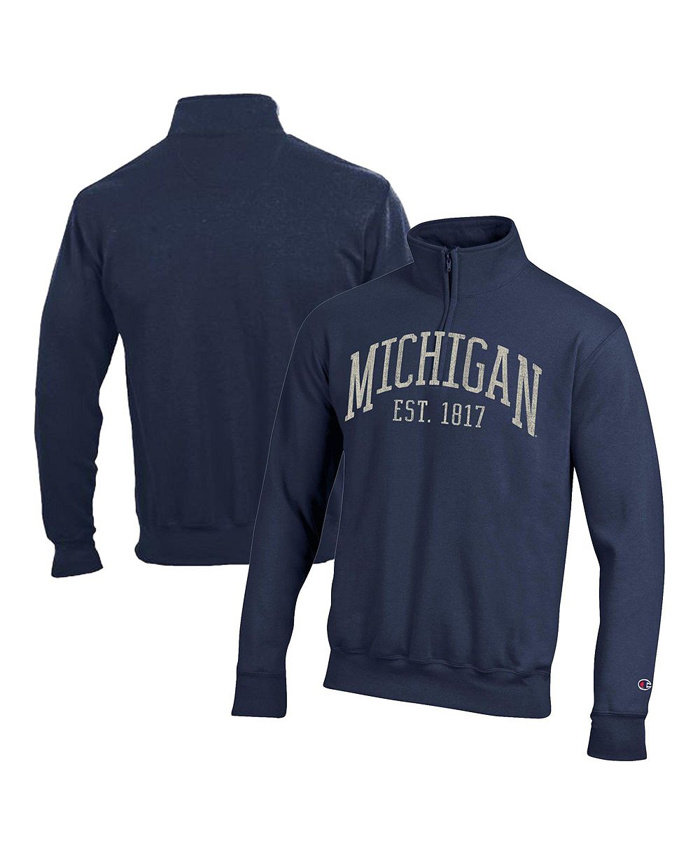 Мужская толстовка Champion Navy Michigan Wolverines Powerblend Quarter-Zip Pullover Sweatshirt