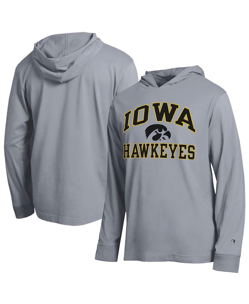 Футболка Champion мужская серого меланжа с длинным рукавом и капюшоном, Iowa Hawkeyes High Motor All-Star