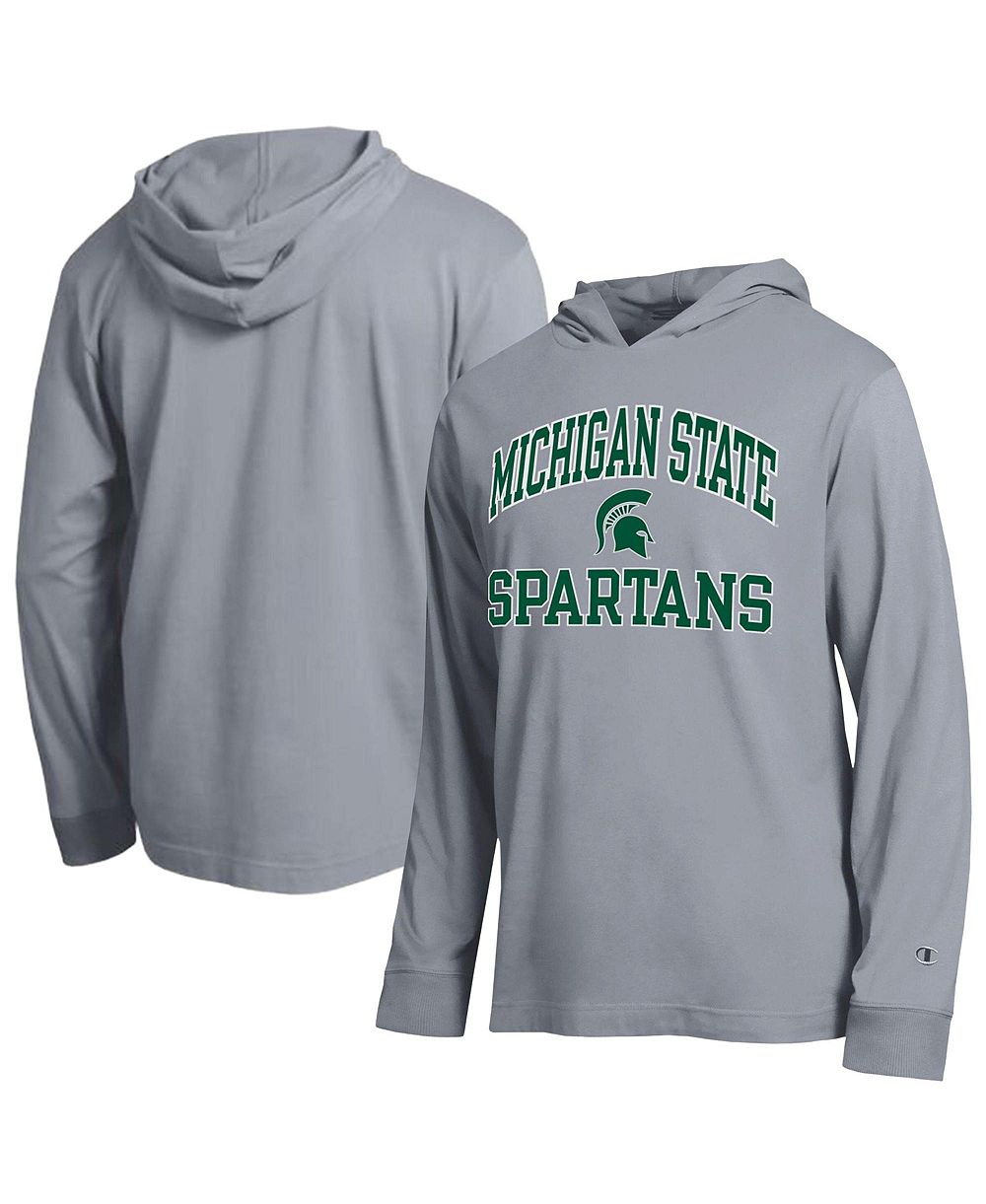 Champion Men's Heather Gray Michigan State Spartans High Motor All-Star Long Sleeve Hooded T-Shirt