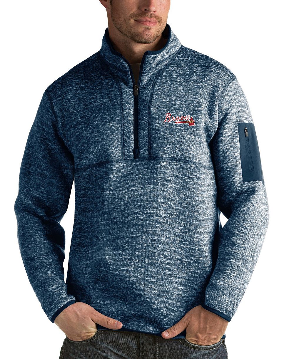 Мужской джемпер Antigua Heathered Navy Atlanta Braves Fortune Half-Zip