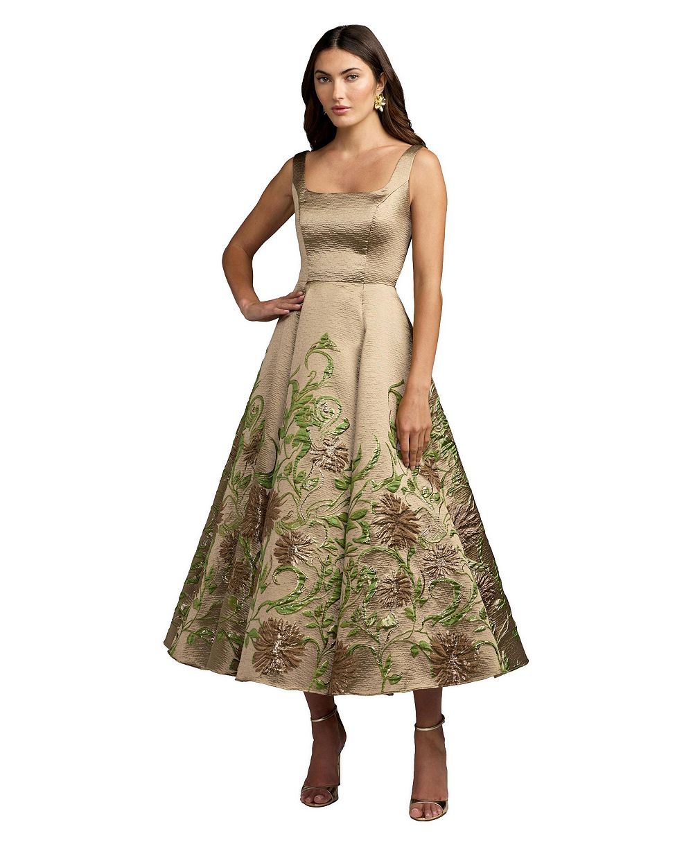 Mac Duggal женское миди-платье А-силуэта с квадратным вырезом и цветочной вышивкой