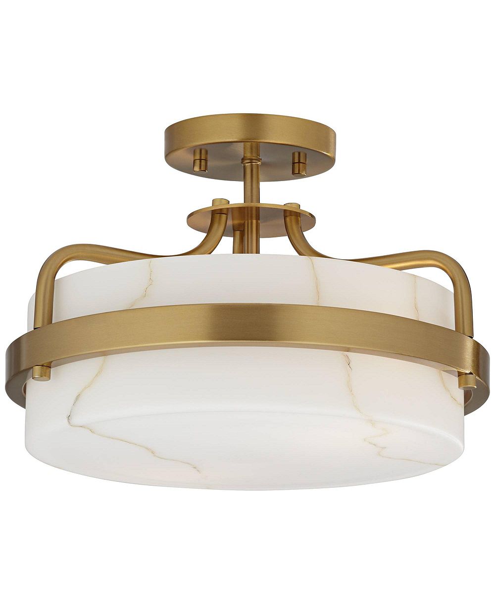Possini Euro Design потолочный светильник Bregman 13" Mid Century Modern, латунь и белое стекло