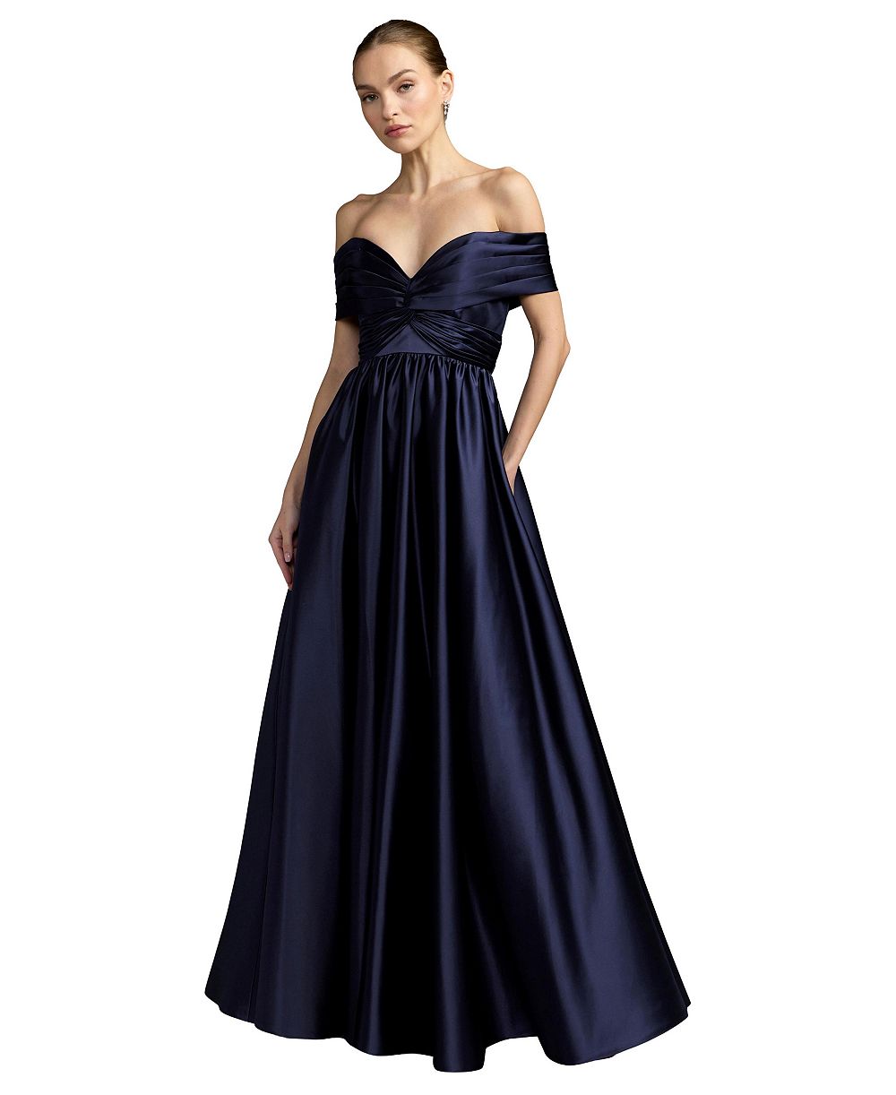 Mac Duggal женское вечернее платье с v-образным вырезом и драпированными рукавами