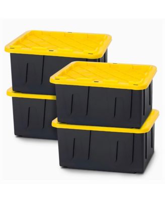Homz Контейнер для хранения Durabilt 15 Gallon с крышкой, Black/Yellow (4 шт.)