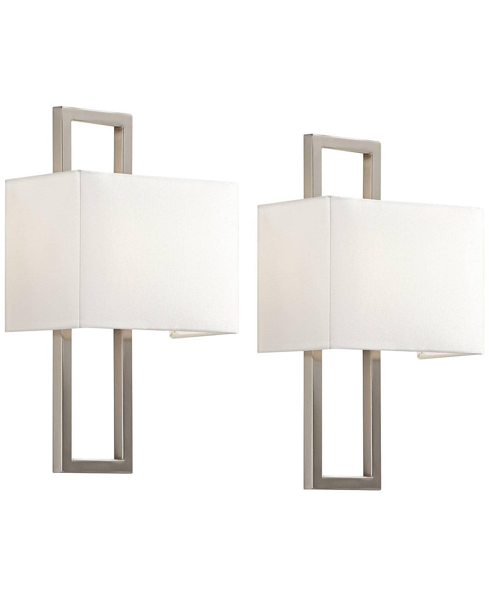 Настенные светильники Possini Euro Design Modern, набор из 2 шт, матовый никель, 9 1/2" с серебристым шелковым абажуром для спальни