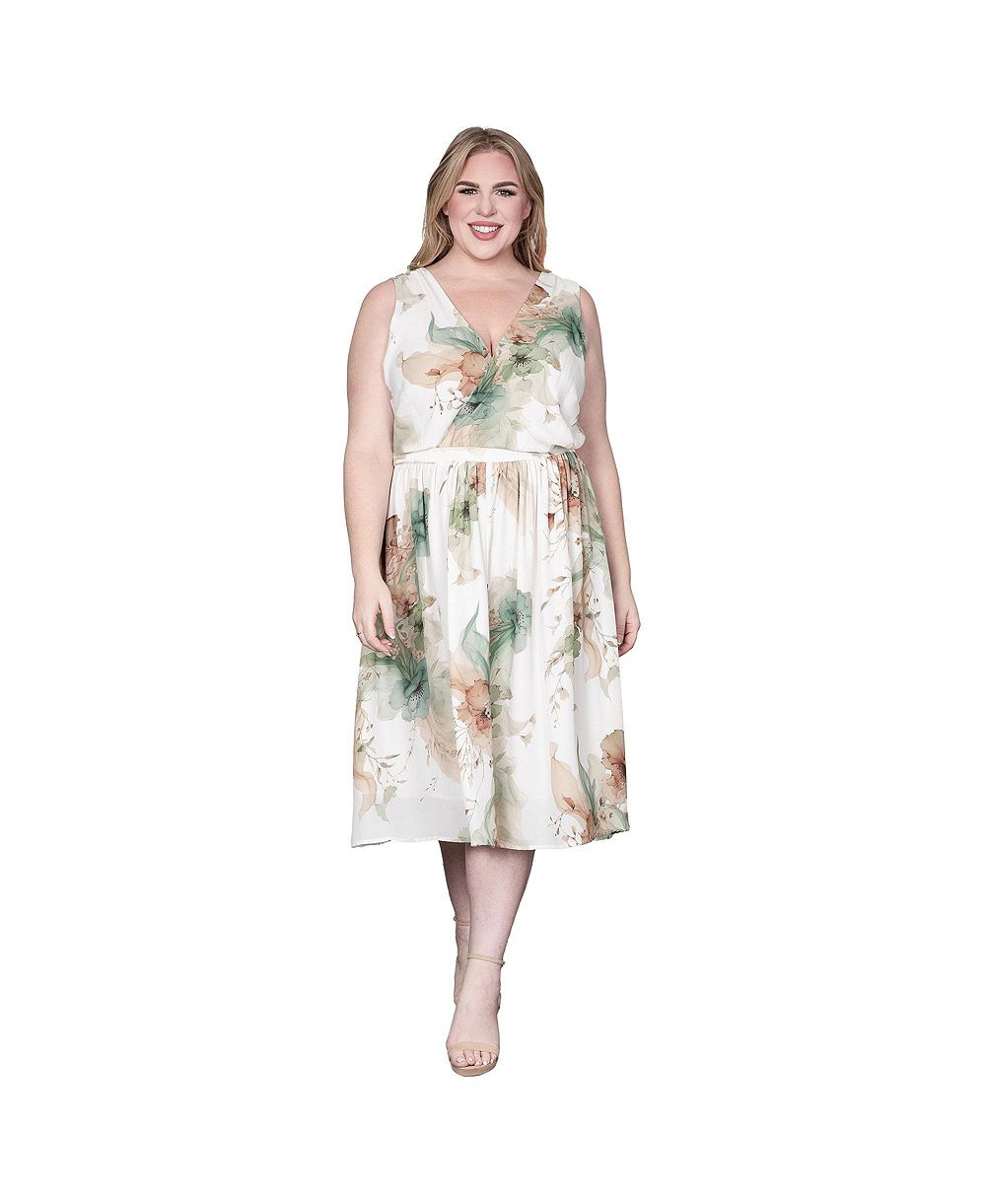 Платье миди Plus Size Standards & Practices с цветочным принтом и V-образным вырезом