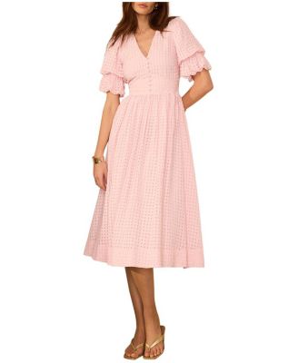 Mint Velvet Women's Checked Puff-Sleeve V-Neck Midi Dress